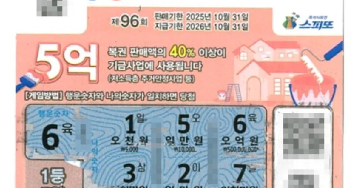 일 안 풀려서 쉬려고 본가 갔다가…복권 5억 당첨