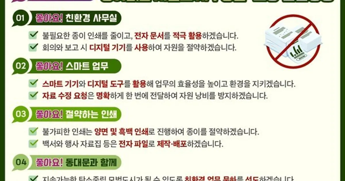 동대문구, ‘종이 없는 사무실’로 탄소 7.6톤 감축