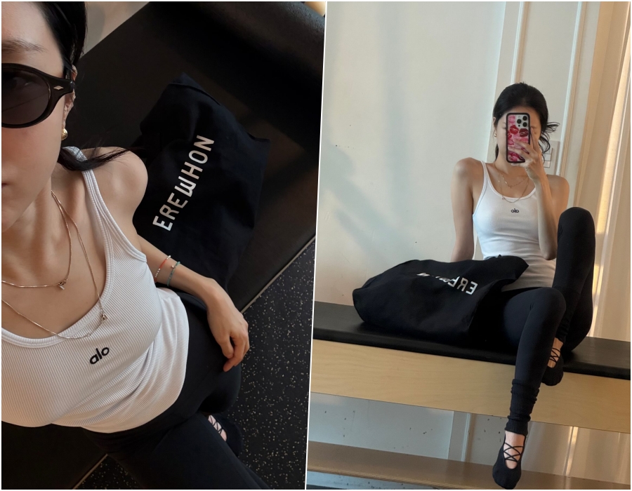 손나은, 아찔한 브라톱 패션…올 화이트 착장에 핑크빛 포인트