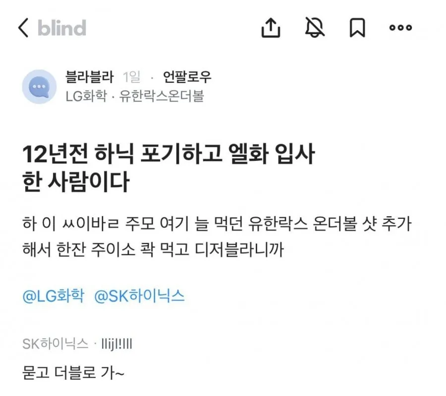 12년전 하이닉스 포기하고 엘지화학 입사한사람. Blind