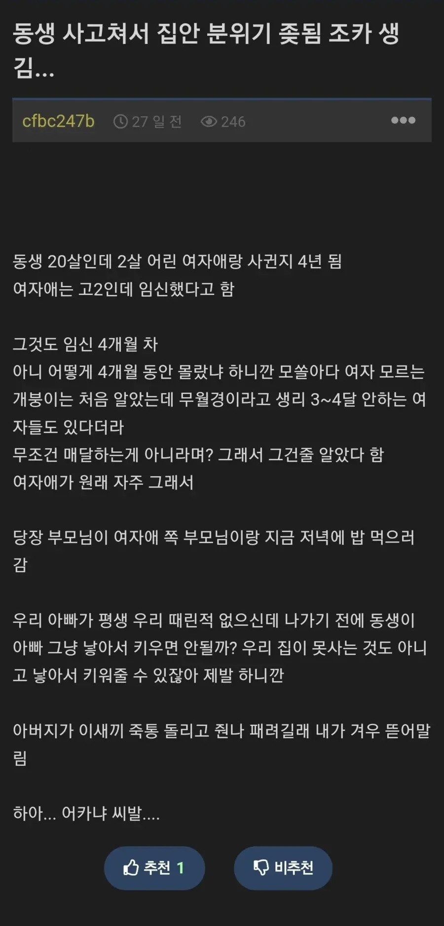 동생이 사고 쳐서 고2 여친을 임ㅅ시킴.. +후기 2