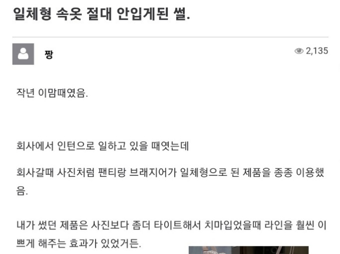 일체형 속옷 절대 안 입게 된 썰 …
