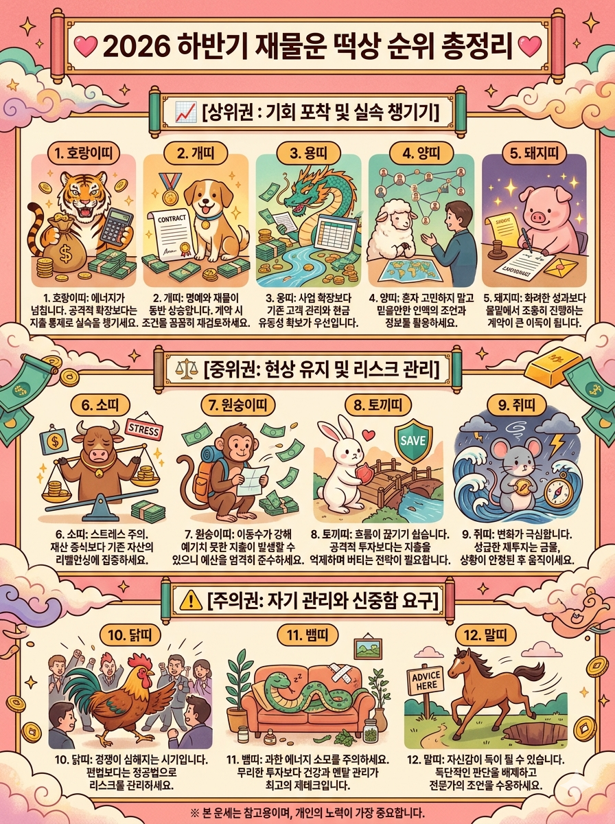 ​💖 2026 하반기 재물운 떡상 순위 총정리 💖