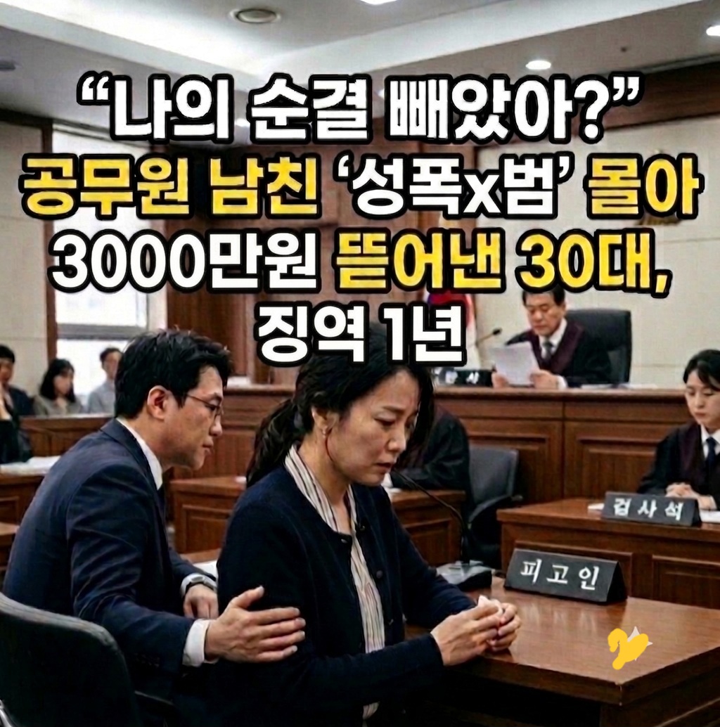 💖“나의 순결 빼았아?”👉 공무원 남친 ‘성폭x범’ 몰아 3000만원 뜯어낸 30대,  징역 1년 💖