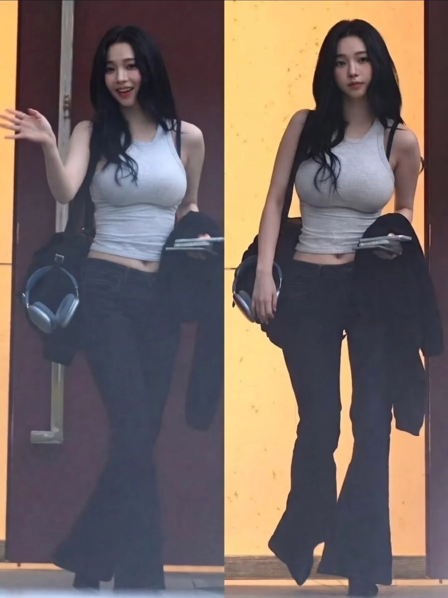 에스파 카리나 폭력적인 가슴 볼륨감 밀착 나시 블랙 브라끈