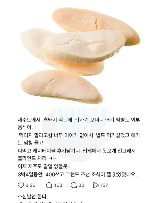 스레드에 올라왔던 '외부음식 반입 금지 식당'의 아기 떡뻥 제지 사건
