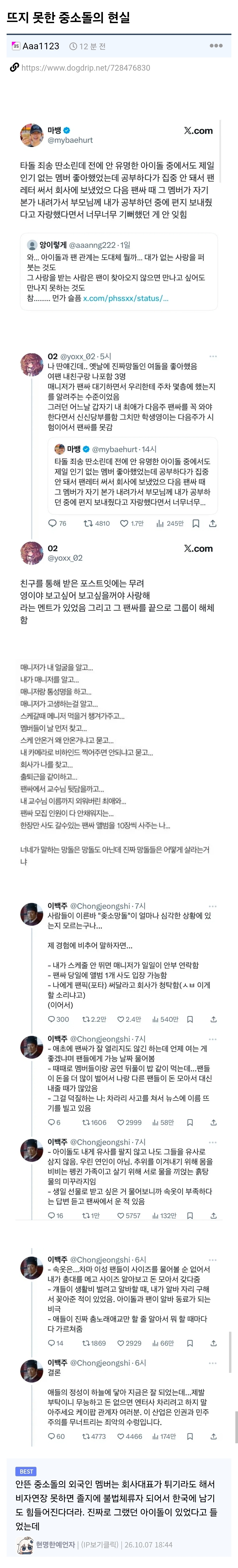 뜨지 못한 중소돌의 현실..