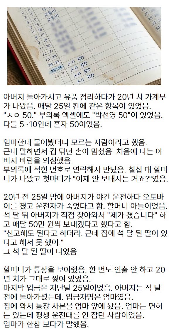 돌아가신 아빠 유품 정리하다 발견한 20년 치 가계부의 비밀