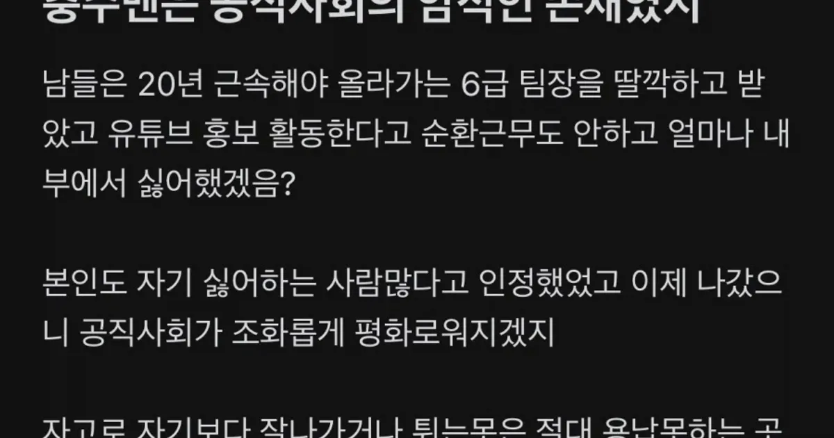 충주맨은 공직사회에 암적인 존재였다