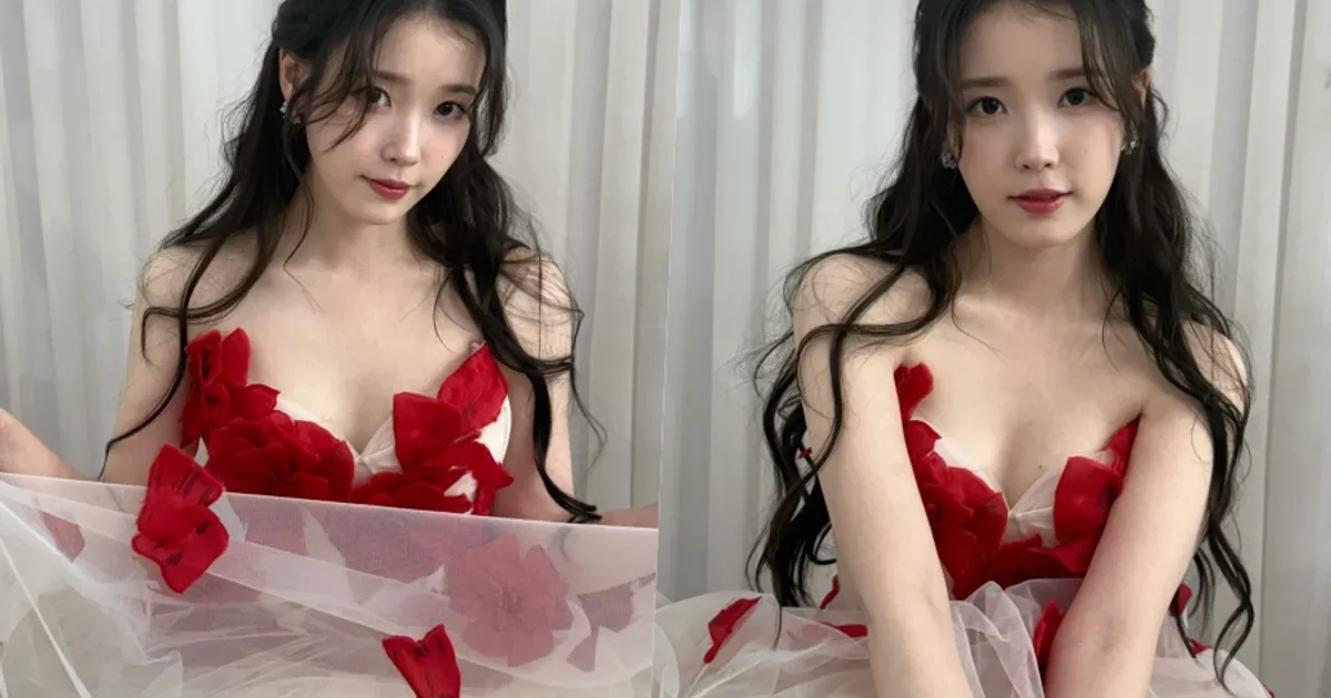 아이유, 깊게 파인 넥라인에 은근한 볼륨감 자랑…장미보다 화려한 미모