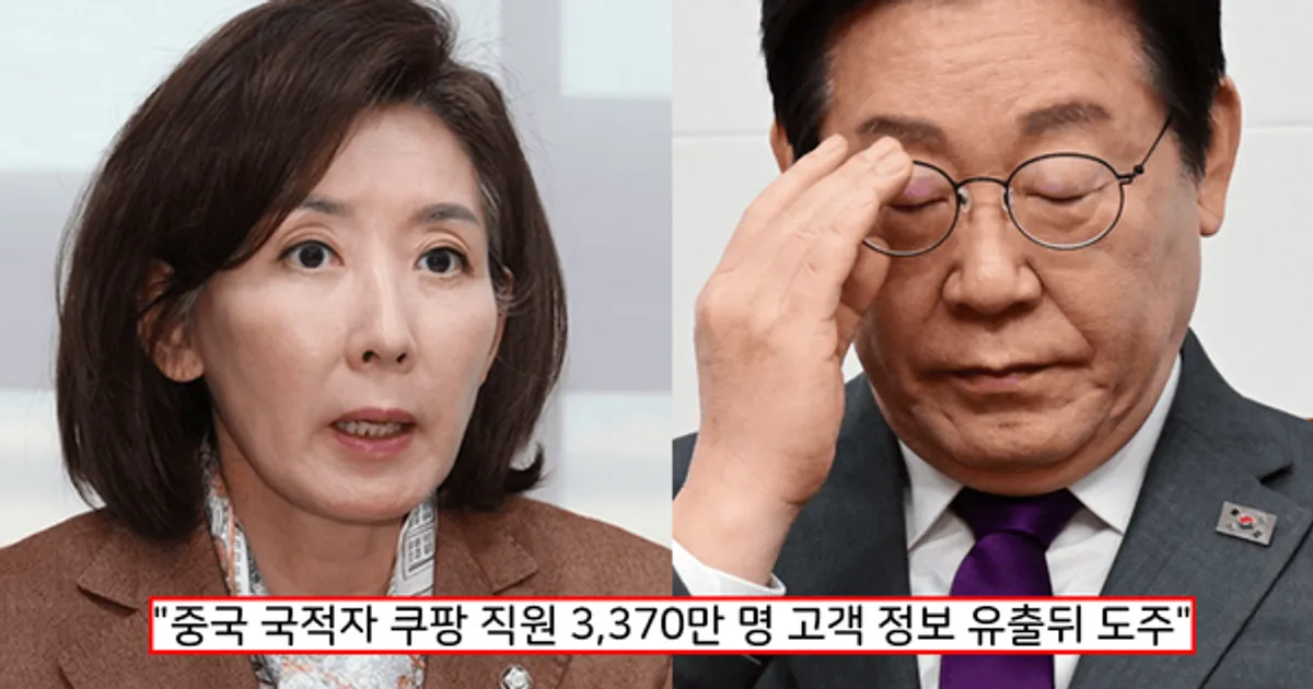 "이것도 못하면 진짜 쎼쎼 정권"...나경원, 이재명에게 "쿠팡 해킹한 중국 직원 체포해라" 요구