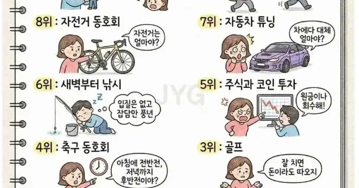 여자들이 싫어하는 남편 취미 top10