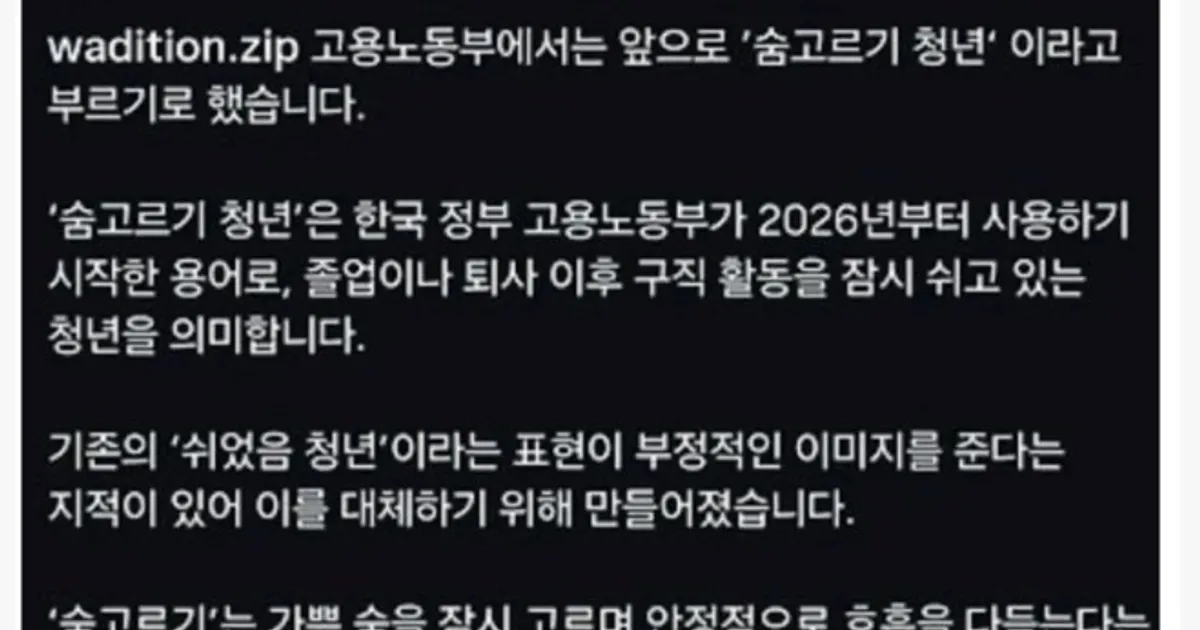 올해부터 '쉬었음 청년' 용어 사용 폐지